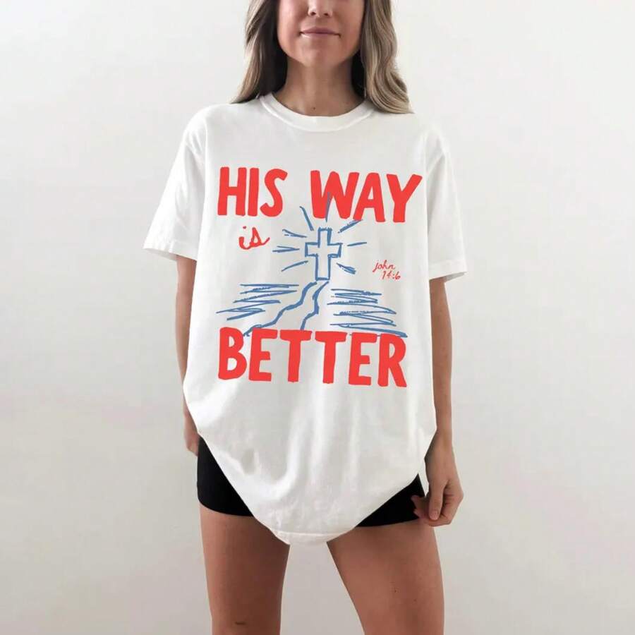 Camiseta "Su Vía es Mejor", Camiseta Cristiana,  ® Camisetas estampadas de verano, ropa con versículos bíblicos - alta calidad - Blanco - Ver 1