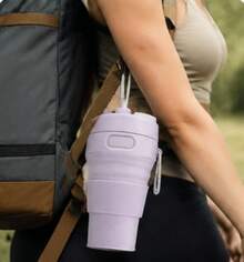 16-Ounce Silicone Foldable Travel Cup, Equipped With A Straw And Sealing Lid, Suitable For Both Hot And Cold Beverages; Foldable And Retractable, Portable And Space-Saving, Ideal For Outdoor Camping And Travel; Microwave- And Dishwasher-,  And Durable - 淡紫色 - 查看 5