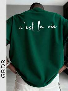 Fashionable Minimalist Slogan Print Short-Sleeved T-Shirt, Comfortable And Breathable, Suitable For Summer, Leading Style. - أخضر داكن - مشاهدة 7