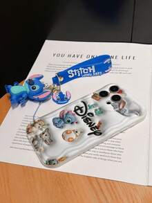 Disney Lilo And Stitch Phone Case : 3D Fluffy Pattern Border Protector Phone Soft Phone Case With A Free Cute Stitch Bracelet Chain Lanyard, Stitch, Lilo, Angel, For Apple 17 Promax 17 Pro 16 15 14 13 12 11 Pro Max XS Max X XR Soft Cover Summer Phone Case - trắng - Xem 6