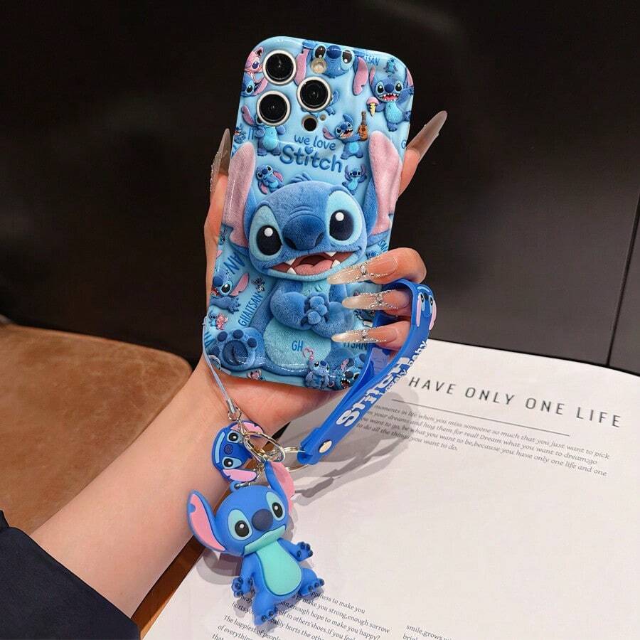 Disney Lilo And Stitch Phone Case : 3D Fluffy Pattern Border Protector Phone Soft Phone Case With A Free Cute Stitch Bracelet Chain Lanyard, Stitch, Lilo, Angel, For Apple 17 Promax 17 Pro 16 15 14 13 12 11 Pro Max XS Max X XR Soft Cover Summer Phone Case - 白色 - 查看 1