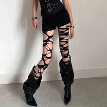 Medias de red asimétrica sexy estilo gótico punk, medias altas tipo telaraña de Lolita, regalo de Navidad para mujeres, material de nailon - Multicolor - Ver 3