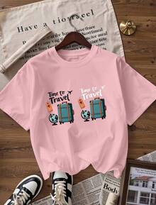 Camiseta de Manga Corta con Estilo Turístico y Aventurero,Camiseta de manga corta de moda para primavera y verano de 2026, hecha en México, 180 gramos. Estampado de dibujos animados, modelo de pareja, apta para uso interior o exterior. Cuello redondo, unisex, ideal para oficina y ocio. Paquete de una pieza. - PK-P631577SLNDXZGY475 - Ver 4