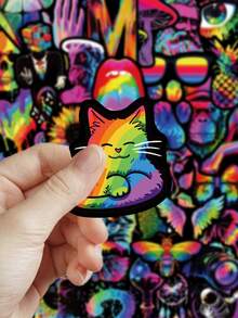 50pcs Rainbow Stickers For Phone Case, Scrapbook, Laptop, Tablet, Guitar, Skateboard, Water Bottle, DIY Decoration, Packaging Self-Adhesive Sealing Labels School Supplies - Rainbow - View 2