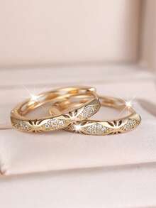 Vanel 1 Pair Fashionable Gold Personalized Earrings, Multi-Color Cubic Zirconia And Hollow Circle Design, Romantic Fashion Accessory For Daily Wear - Golden Yellow-white - View 3