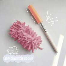 1 pieza Cepillo mini para quitar el polvo del coche, herramienta de limpieza retráctil y flexible de microfibra, adecuada para la limpieza del hogar y el interior del coche, material de fibra de poliéster - 1 cepillo rosa para polvo - Ver 7