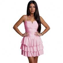 Vestido Plisado Soltero Cuello Escotado Nueva Llegada - Rosa - Ver 8