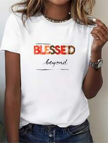 Beyond Blessings Women's Summer T-Shirt: Soft 180G Women's T-Shirt - Casual And Comfortable Style For Everyday Wear - Suitable For Family Gatherings And Office Events - Ideal Gift For Christmas, Easter, And Birthdays - 白色 - 查看 1