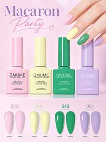 GMUME 4件/組 7.5ml 每件馬卡龍派對凝膠指甲油，顏色：016, 026, 040, 051，純色所見即所得，可浸泡式UV LED，春季柔美甜美馬卡龍糖果色：粉色、檸檬黃、翡翠綠、丁香紫 - 彩色 - 查看 13