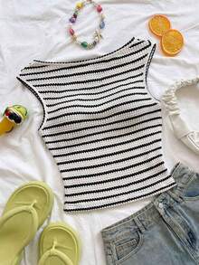ajustada con patrón de rayas casual para mujer, adecuada para vacaciones de verano y viajes diarios - Multicolor - Ver 3