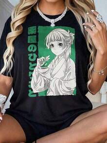 Unisex Anime Girl Print T-Shirt, Plus Size, Pink Character Graphic Design, Casual Loose Fit For Women And Men, 100% Cotton, Suitable For Versatile Casual Wear In Spring, Summer And Autumn. - -12 - 查看 1