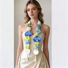 The Perfect Choice For The 2026 Graduation Ceremony - A Sturdy Hawaiian Graduation Lei, Tropical Orchid And Mixed Flower Necklace With Artificial Flowers, A Hawaiian Lei Gift Suitable For Men's And Women's Parties, Graduation Celebrations, And Proms - màu vàng - Xem 4