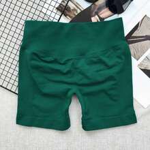 Pantalones cortos de yoga sin costuras de cintura alta para mujer - Levantamiento de glúteos elástico, adecuado para correr, fitness y actividades al aire libre| Apariencia de moda| Tela elástica de verano - Verde fresco - Ver 2