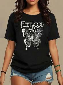 Butterfly Formed By Flowers And Artistic Lines Symbolizing Freedom, Transformation, And Connection With Nature. Women's Casual Modern Comfortable T-Shirt - Vintage Street Style Unisex Loose Cotton Short Sleeve Crew Neck Shirt - 黑色 - 查看 7