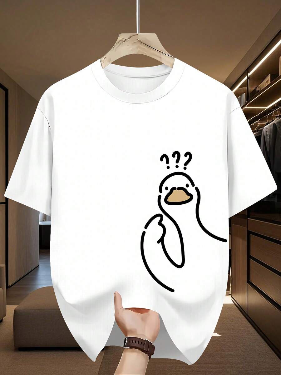 Nueva Camiseta Masculina 2025, Casual, Transpirable, de Secado Rápido, Absorbe la Humedad, Estampado Premium, Cuello Redondo, Microelástica, Holgada, Fácil de Cuidar, Versátil - Blanco - Ver 1