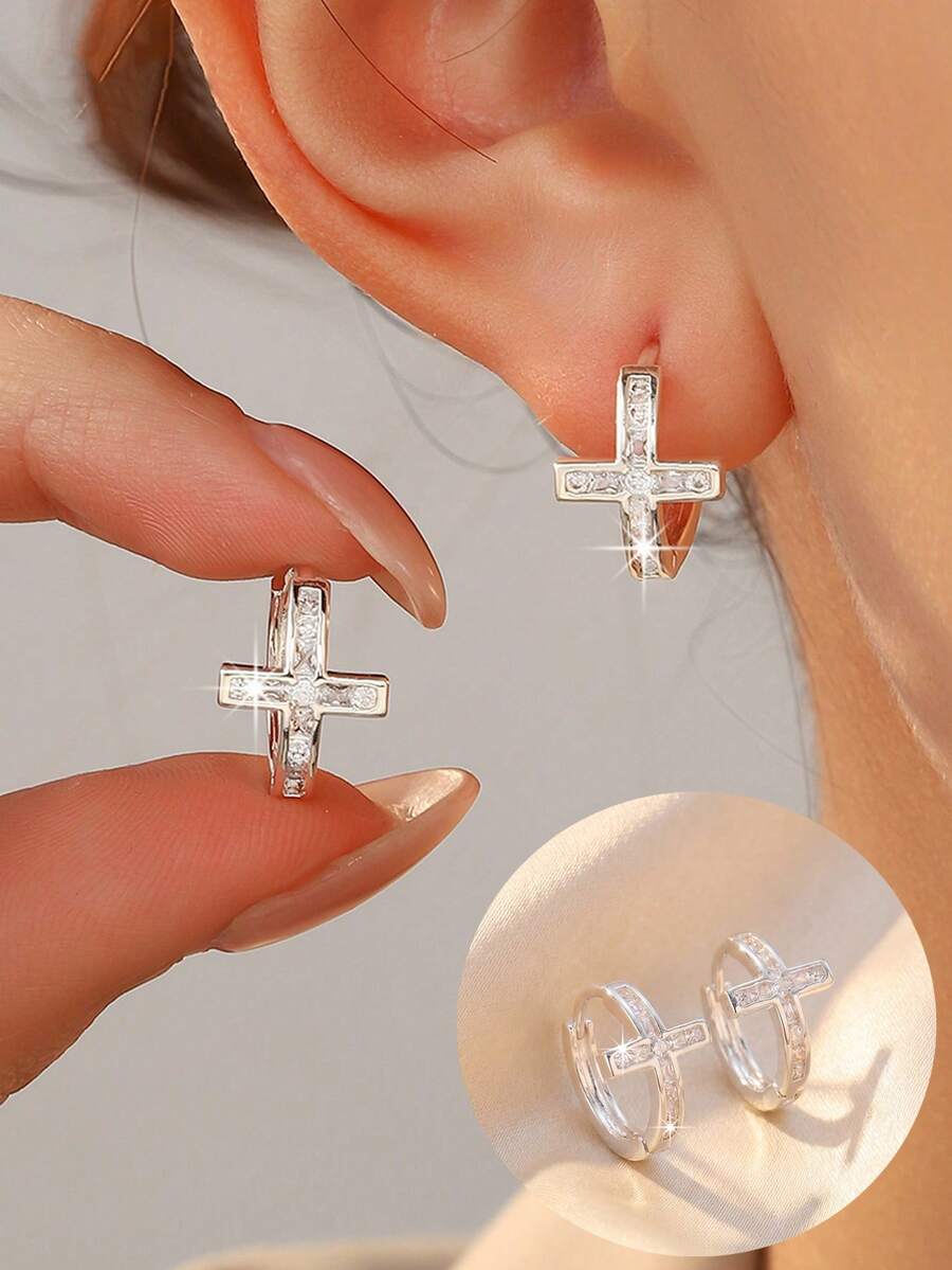1 Đôi bông tai hình thánh giá cổ điển, thiết kế tôn giáo thời trang mang đậm tính nghi lễ, phù hợp để đeo hàng ngày, dự tiệc và các dịp quan trọng. - đi qua - Xem 1