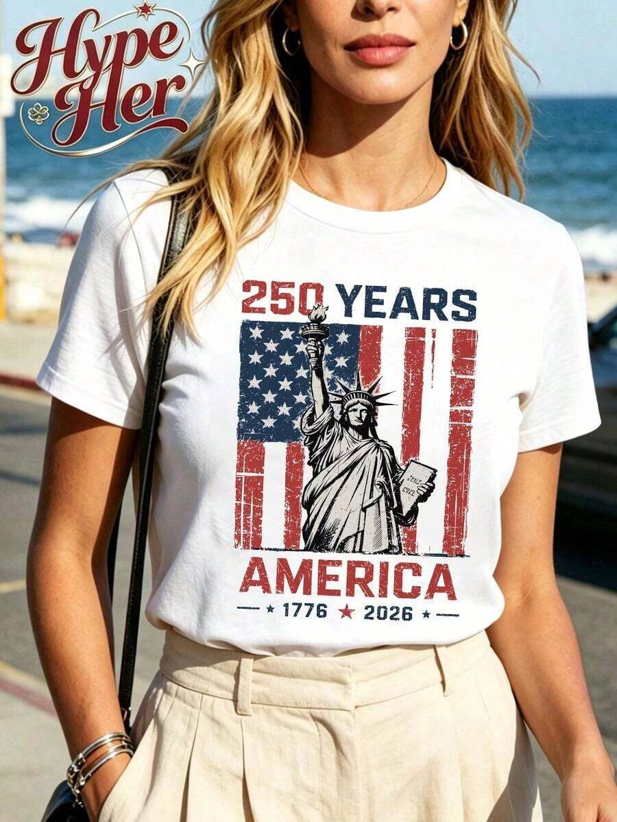 HypeHer Nueva Camiseta de Verano 2026 para Mujer, de Manga Corta, Cuello Redondo Regular, Estampado Casual con Temática de Monorail, Mezcla de Algodón, Regalo Ideal para Niñas o Mamás, Ajuste Veraniego para Mujer.Transpirable y cómoda. - Blanco 3 - Ver 1