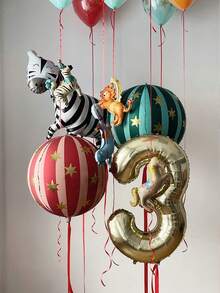 Matte Cake Sausage Dog Zebra Carnival Decor Set, Light Gold Number 0-9 Foil Balloons, Small Circus Lion, Carousel, Sea Lion Foil Balloon, Suitable For Circus Themed Birthday Party, Party Decorations, Holiday Decorations, Circus Event Decor, 1st Birthday Background, Photography Props, Decorative Items - Carnival Dog - View 6
