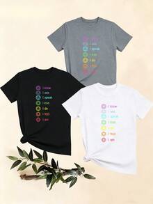 Women's T-Shirts, Women's T-Shirts, Casual One-Piece T-Shirt For Women With Chakra Print And Slogan, Loose Fit, Breathable, Cotton And Short Sleeve. - 1件白色隨機圖案 - 查看 1