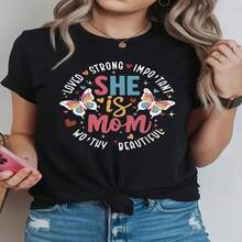 1 pieza, clásica y versátil, camiseta de manga corta de algodón puro, adecuada para usar en cualquier estación, mujer. El amor de la mariposa, tierno pero con fuerza, un homenaje a la madre, estilo moderno - Negro - Ver 2