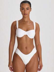 Resort - Braguitas de Bikini con Laterales Fruncidos y Corte Cheeky, Ropa de Baño para Vacaciones, Verano, Viajes, Playa, Básicos de Baño, Traje de Baño de Color Sólido, Resort Core - Blanco - Ver 2