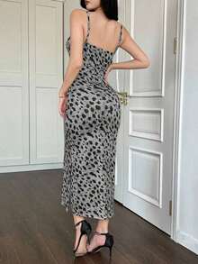 Vestido de tirantes midi con estampado de leopardo sexy para mujer, vestido maxi para primavera/verano, atuendo de crucero para mujeres - Gris volcánico - Ver 6