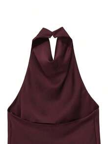 Top sin mangas de satén con cuello halter y espalda descubierta, primavera/verano - Burdeos - Ver 2
