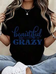 Fashionable Women's T-Shirt With Fun Print, Casual Summer Top For Everyday Wear And Outings - Black - View 2
