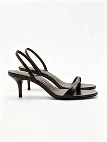 Deep Brown Thin Strap Kitten Heel Sandals, Minimalist Square Toe Strap Ankle Strap Design, Simple Low Heel Casual/Work Sandals,Summer Shoes - Brown - View 2