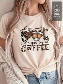 Love And Coffee Animal Print - 100% T-Shirt - 淺米色 - 查看 7