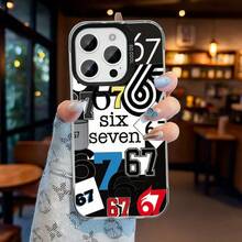 卡通“67”图案，包含眼睛、四肢、手套和鞋子，搭配“Six Seven”文字标题，兼容 17、16、15、14、13、12、11、Plus、Pro Max手机壳，握感舒适，简约设计，经久耐用，男女皆宜，外观时尚。（适合周年纪念日、情人节、新月，也是送给自己的最佳礼物） - 彩色 - 查看 2