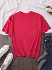 Adorable Beagle Dog Mom Graphic Tee For Women - Casual Short Sleeve Crew Neck Tee, Lightweight And Breathable Fabric, Perfect For Casual Outfits, Mother's Day Gift, Or Everyday Comfort | Playful Graphic Tee | Comfortable Fit - 鮮紅色 - 查看 2