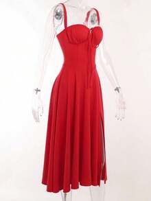 Mujeres Temperamento Moda Senior Sentido Francés Tirantes Suave Viento Vestidos Largo Dividido, Mujeres Temperamento Elegante Sexy Tirantes Vestido Elástico, conjuntos elegantes de mujer falda,Suave y Cómodo Tejido Agradable a la Piel, Adecuado para Banquetes, Asistir a Eventos, Hospedaje, Playas, Viajar Sesiones de Fotos, Fotografía de Calle, Trabajo y Uso Casual Diario. - Negro - Ver 7