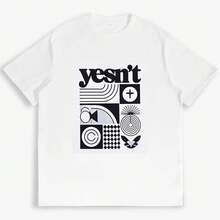 Minimalist Oversized T-Shirt In Black And White With "Yesn't" Graphic Print, Retro Modern Abstract Casual Comfortable For Everyday Wear By Women - 白色 - 查看 4