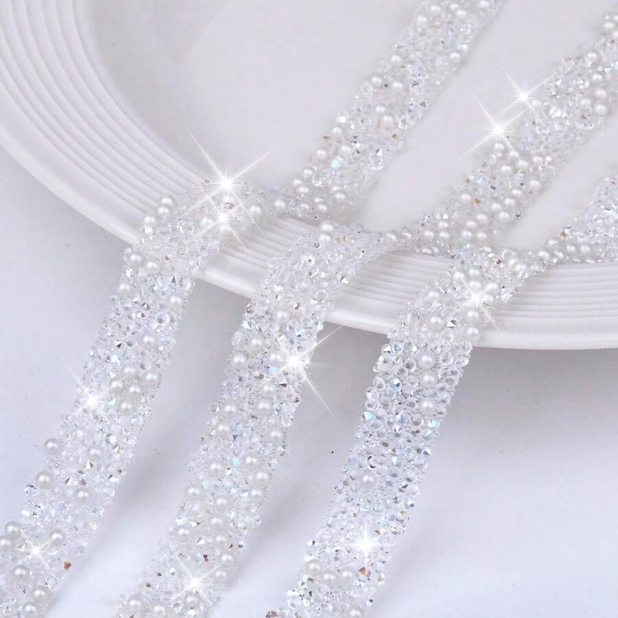 1 Rollo/1 Tamaño Cinta de diamante de imitación Multiusos Brillante con Película de PVC - Fácil de Cortar y Pegar Cinta Brillante DIY para Navidad, Día de San Valentín, Cumpleaños, Envoltura de Regalos y Manualidades - Cinta de diamante de imitación de Champán Dorado, Perla Plateada, 1.5cm de Ancho, Decoración de diamante de imitación de Cristal para Bodas, Zapatos, Coches, Fiestas, Cumpleaños - multicolor - Ver 1