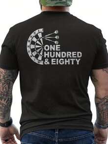 Camiseta Divertida para Hombre con Estampado de Dardos de 180 Puntos - Diseño de Tablero de Dardos con Zonas de 100 y 80 Puntos - Camiseta Casual de Manga Corta con Cuello Redondo, Adecuada para Jugadores y Entusiastas de los Dardos - Para Todas las Temporadas - Negro - Ver 6