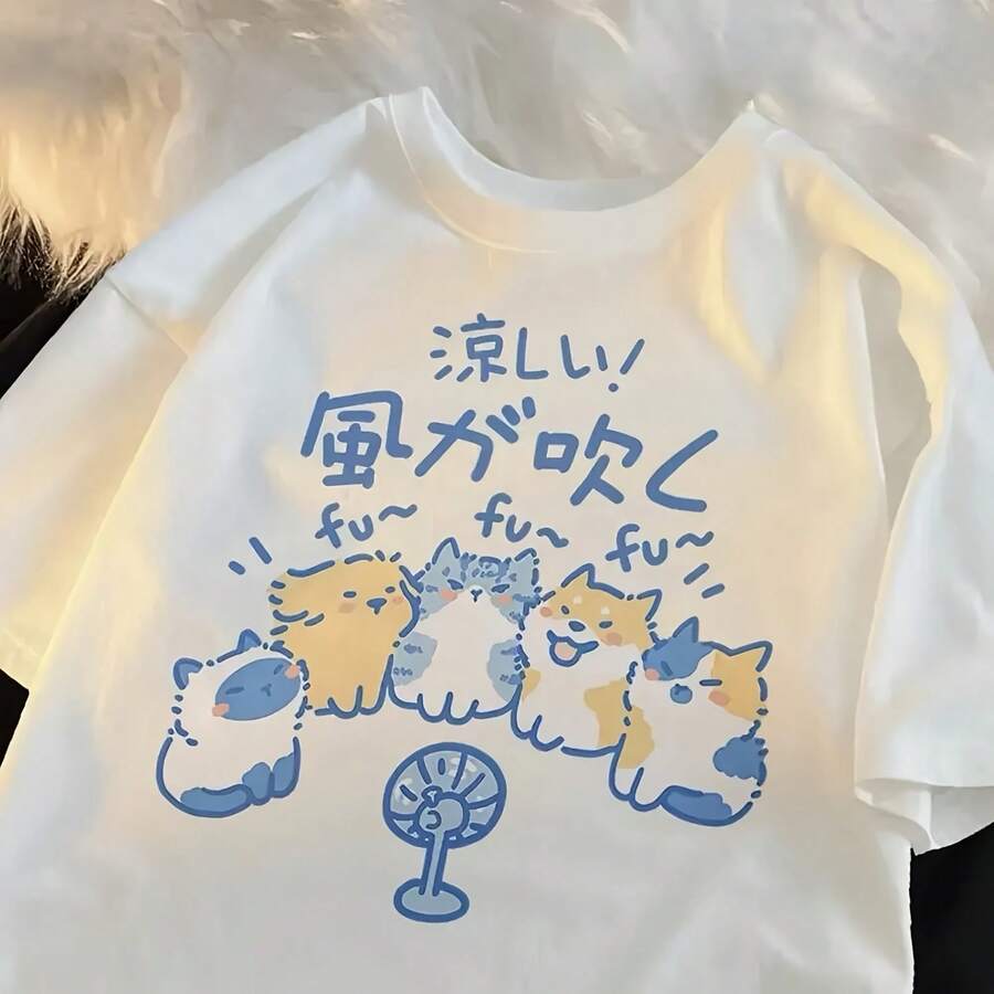 Camisetas con estampado de gato para mujer, camisetas holgadas con cuello redondo, ropa informal de moda para mujer 2024 - forma - Ver 1