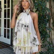 Women's Chiffon Elegant Butter Yellow Halter Tie Mini Dress,Women Dating Dress,Women Night Out Dress,Summer Dresses For Women, Honeymoon Outfits Woman .Women Wedding Guest Dress. Island Vacation Outfits,Wedding Guest Dress Women ,Sun Dresses For Women ,Elegant Dresses For Party, Birthday Dresses For Women - Multicolor - Ver 1