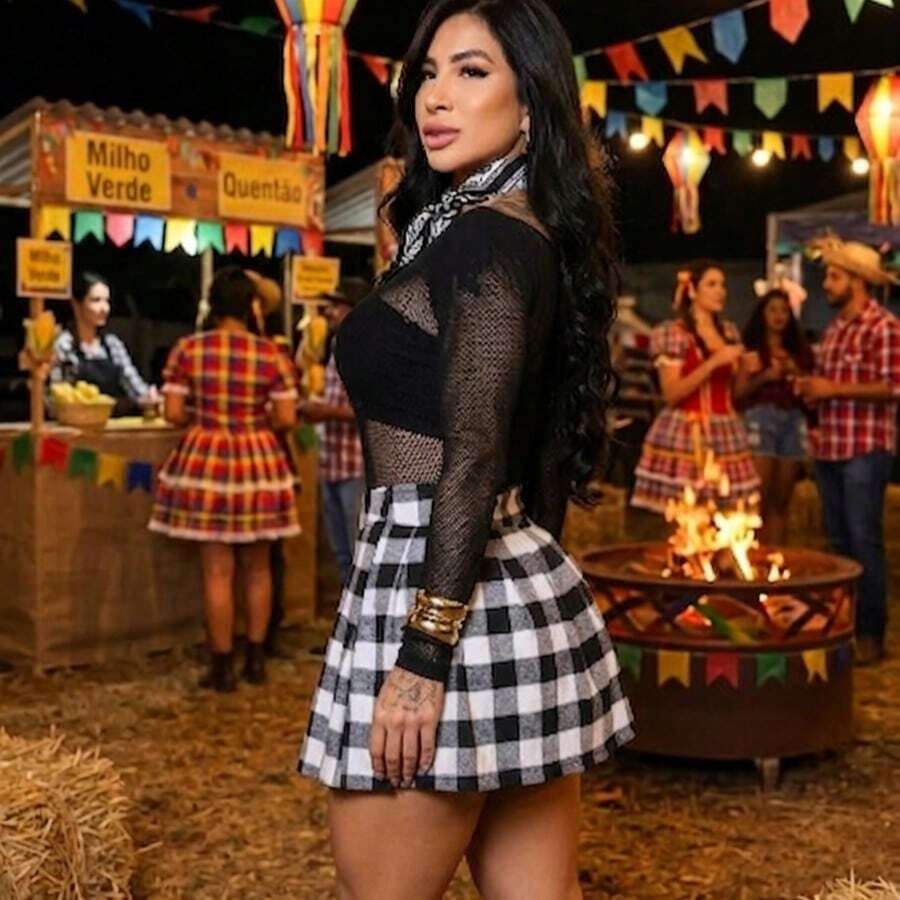 Elegant And Comfortable Checkered Skirt For The Month Of June. - BLACK / WHITE - View 1