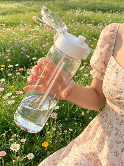 1 adet Büyük Kapasiteli, Taşınabilir Spor ve Fitness Su Şişesi, Ev, Dış Mekan, Seyahat İçin Uygun, Şık Görünümlü Kadın Plastik Su Şişesi, Dış Mekan ve Kamp Kullanımı İçin Uygun