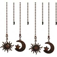 Ceiling Fan Pull Chain Set, 4pcs Moon Pattern Pull Chain Extension, Ceiling Fan Pull Chain Pendant, 12 Inch Ceiling Fan Chain Extender With Ball Fan Chain Connector - Moon and Sun - View 2