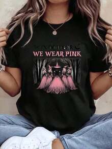 Camiseta gráfica de conciencia sobre el cáncer de mama rosa de Halloween de octubre, cómoda, de manga corta y de gran tamaño, elegante y casual, perfecta para uso diario y actividades al aire libre, 220g - Negro 8 - Ver 1