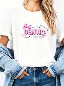 Camiseta con Estampado Rosa para el Día de San Valentín, Casual para Mujer-2 - Blanco - Ver 2