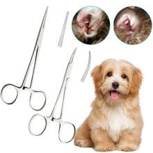 Pinze per rimozione peli di orecchie per animali domestici, dritte e curve, in acciaio inossidabile, accessori per la toelettatura di gatti e cani - Visualizzare 2