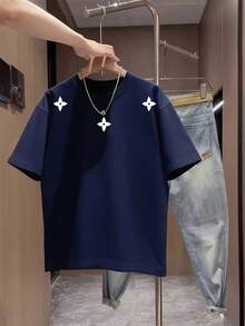 Nueva camiseta de manga corta para mujer de 180 g,% algodón - Camiseta casual versátil con estampado de verano para hombre - Camiseta con estampado de verano para parejas - Unisex - Regalo para vacaciones - Azul marino - Ver 2