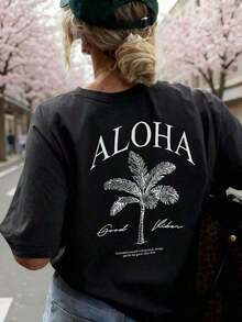 Summer, Your Everyday Essential. Graphic T-Shirt, Women's Graphic T-Shirts, Summer T-Shirt, Casual T-Shirt, Women's Graphic T-Shirts, Summer T-Shirt, Casual T-Shirt - 黑色 - 查看 6