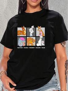 Imagen con madres de animales abrazando a sus crías que simboliza ternura amor incondicional y conexión familiar, camiseta de mujer cómoda y suave  ideal para expresar cariño y estilo casual - Negro - Ver 6