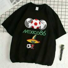 Camiseta Retro de Fútbol México 86 con Estampado Simulado de Bordado, Camiseta Deportiva Vintage Unisex para Amantes del Fútbol Mexicano - Negro - Ver 6