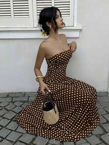 Vestido bandeau con cintura ceñida y estampado de lunares, estilo vacacional - Multicolor 2 - Ver 10