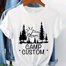Camiseta de camping moderna y minimalista con imagen personalizada, regalo para amigos amantes del camping, camiseta de verano informal para uso diario. - Blanco - Ver 1